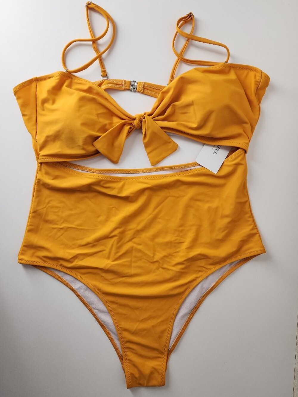 NWT ZAFUL Self-tie Cutout One-piece Swimsuit mustard yellow XXL